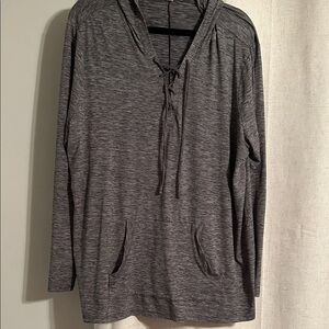 Womens Hooded Lace-Up Pullover Sweater - Gray